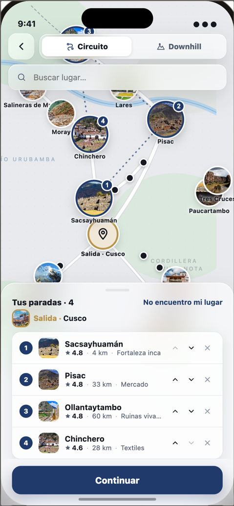 Arma tu ruta en el mapa de la app Rutea